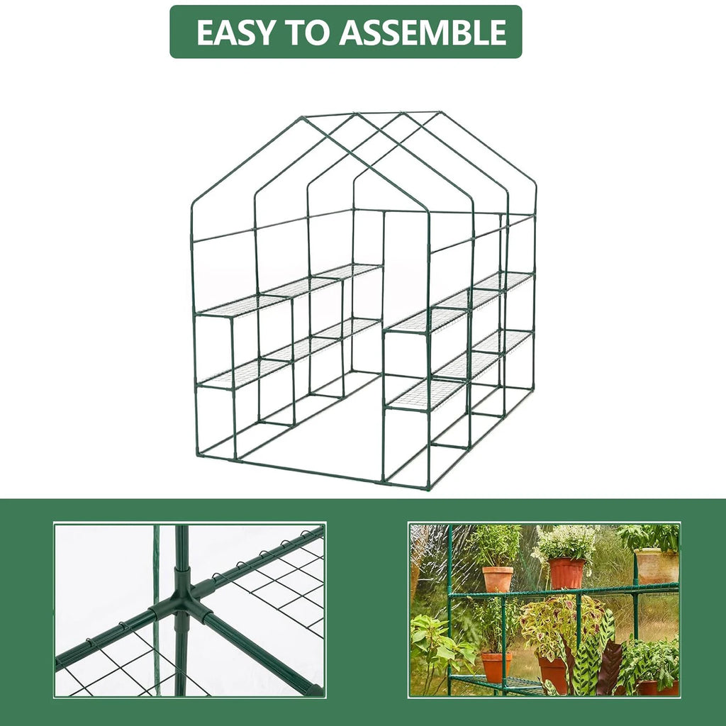 HiMISS Walk-In Greenhouse With PE Cover, Shelves And Zipper Door
