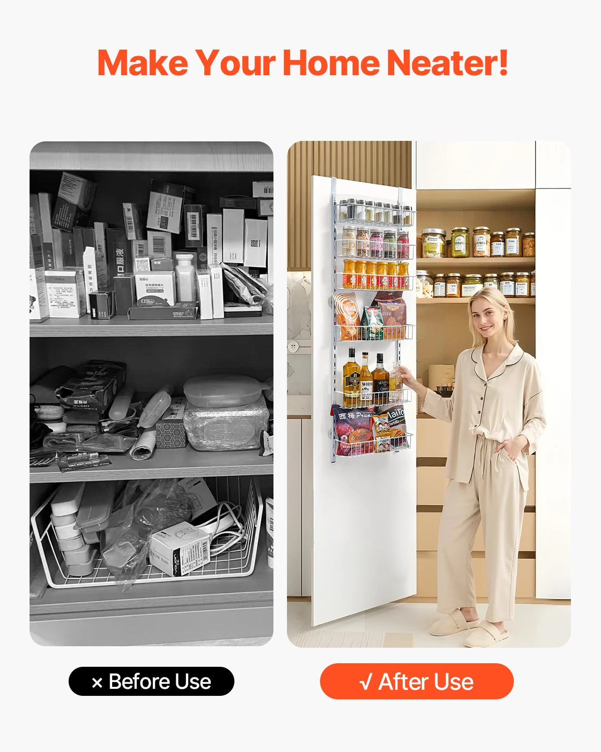 SucceBuy Over The Door Pantry Organizer With Adjustable Spice Shelves