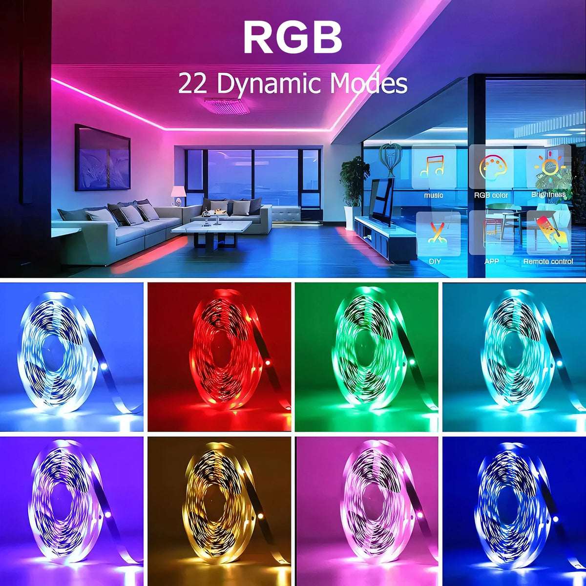 50/100/130/200FT RGB LED Smart Strip Light, App&44-Key Remote Control, Music Sync, Color Changing Led Lights for Bedroom, Home, Kitchen, Party, Room Decor