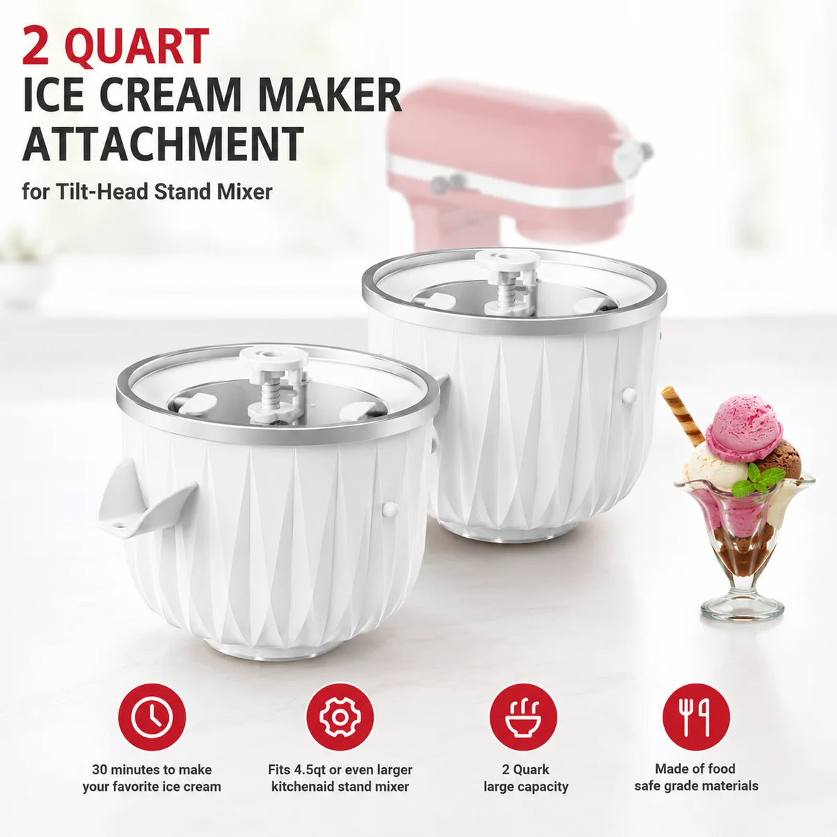 Ice Cream Maker Attachment Compatible With KitchenAid Stand Mixers