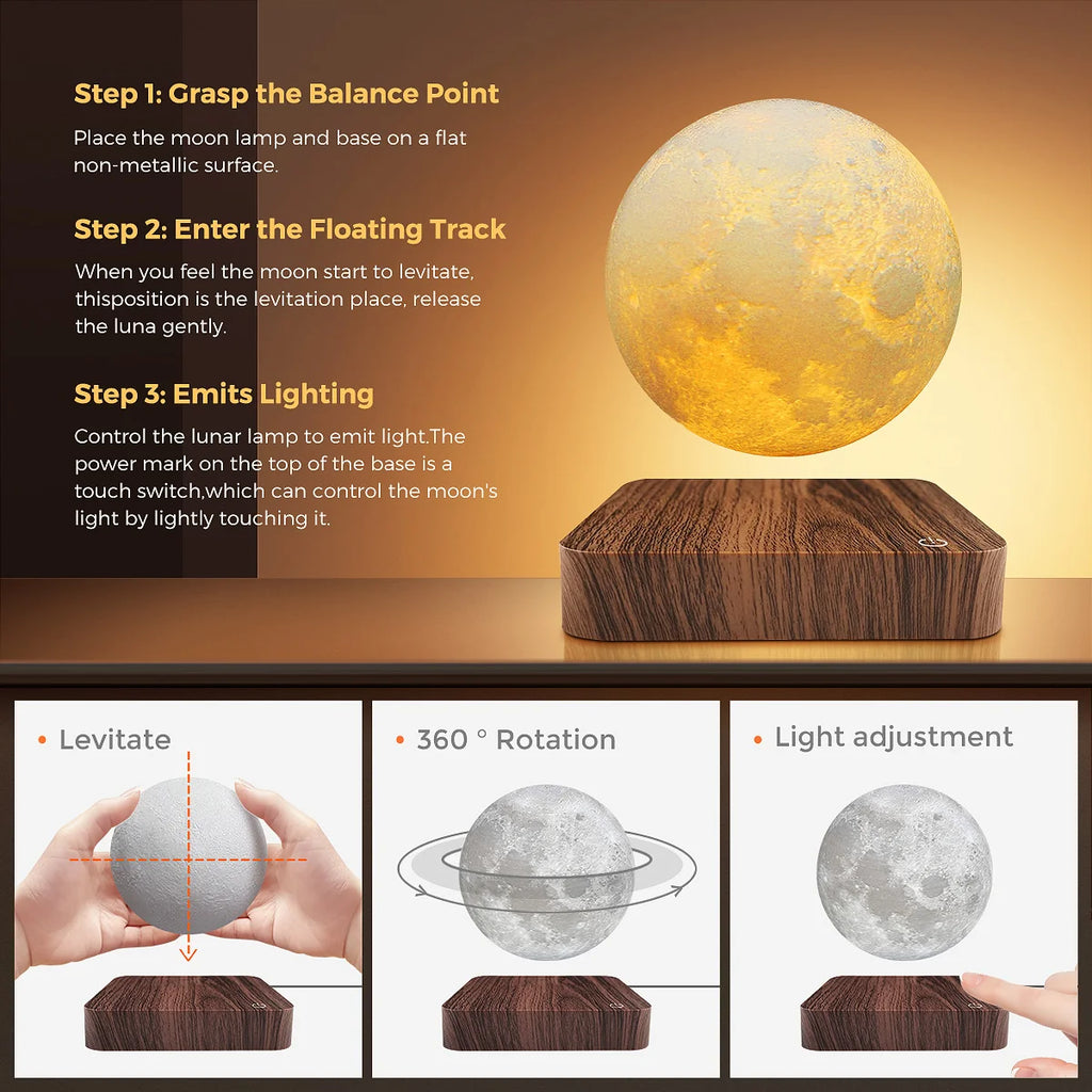 Mexllex Magnetic Floating Moon Lamp With Rotating LED Night Light
