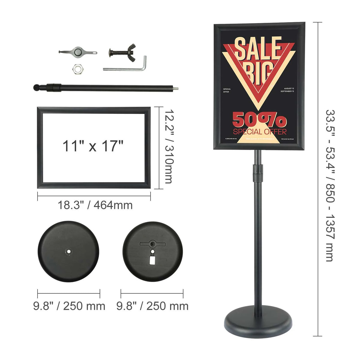 VEVOR Adjustable Pedestal Sign Holder for Indoor and Outdoor Displays
