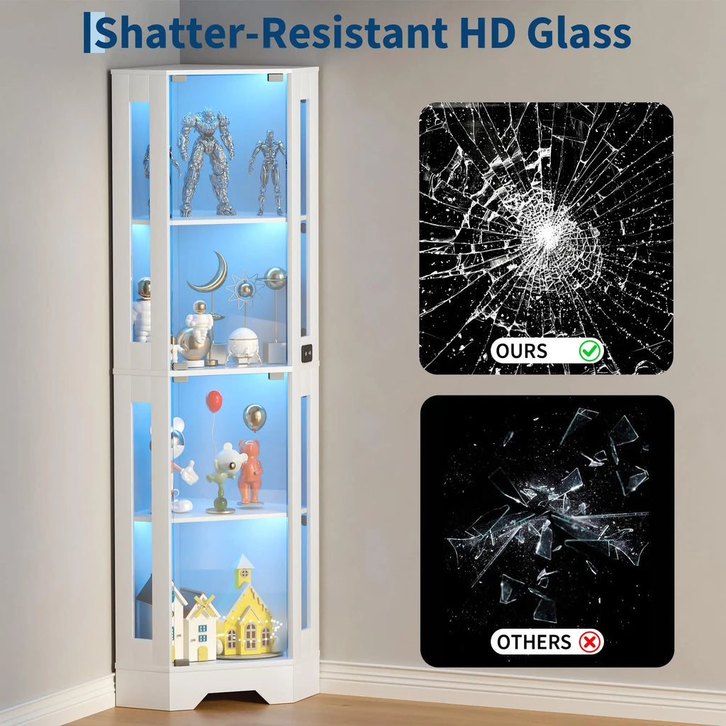 HiMISS Corner Glass Display Cabinet With Lighted Shelves