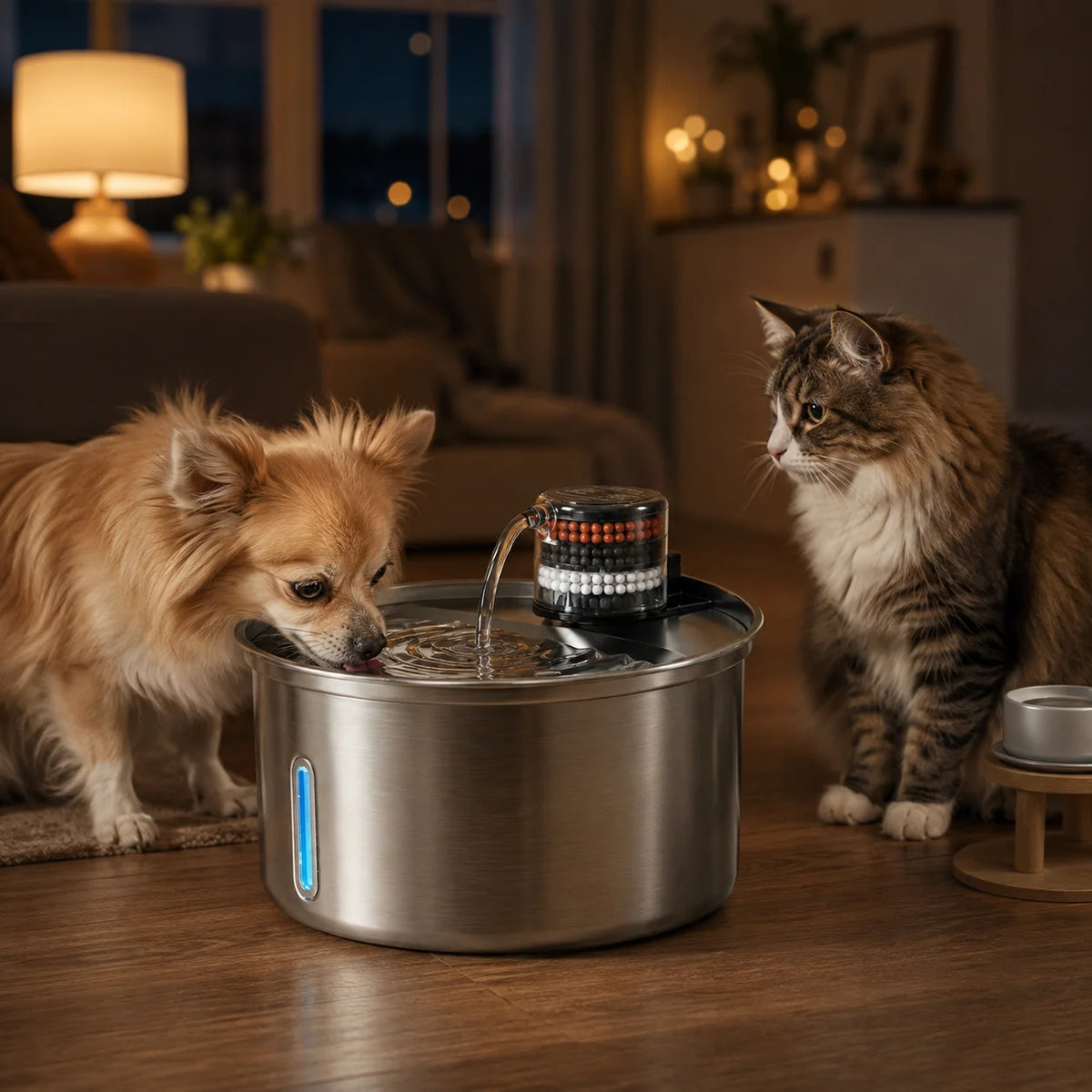 Automatic Stainless Steel Cat Water Fountain With Quiet Circulating Pump
