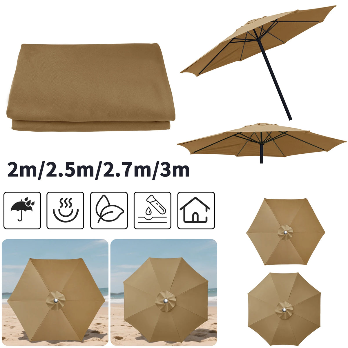 Waterproof Replacement Patio Umbrella Canopy Cover for Outdoor Garden