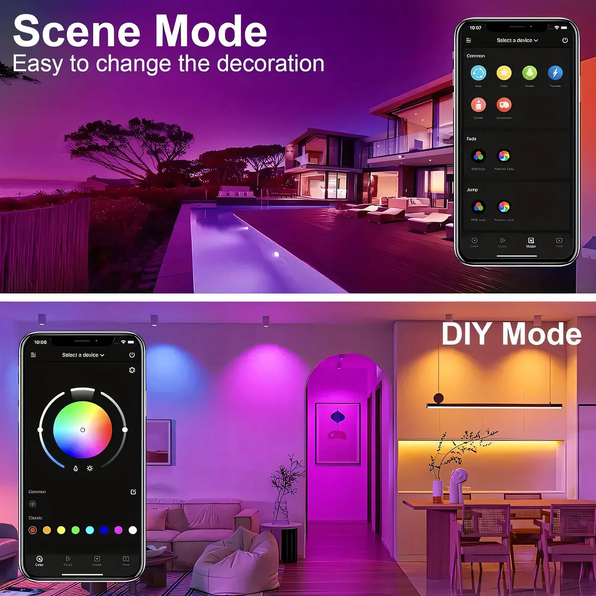 50/100/130/200FT RGB LED Smart Strip Light, App&44-Key Remote Control, Music Sync, Color Changing Led Lights for Bedroom, Home, Kitchen, Party, Room Decor