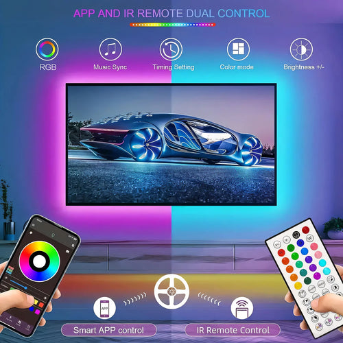 50/100/130/200FT RGB LED Smart Strip Light, App&44-Key Remote Control, Music Sync, Color Changing Led Lights for Bedroom, Home, Kitchen, Party, Room Decor
