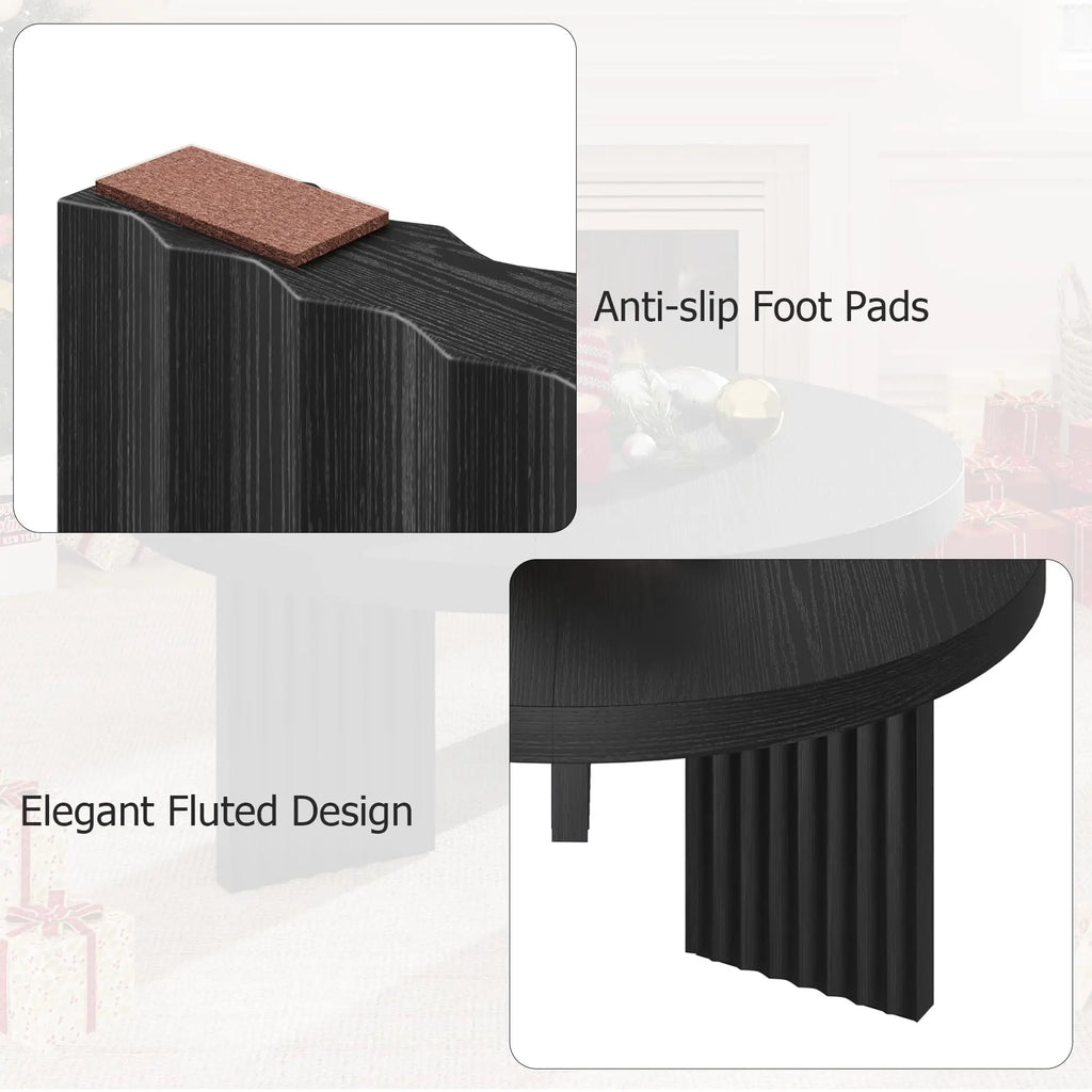 HiMISS Modern Round Coffee Table With Fluted Leg Design