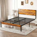 MCQ Wooden Headboard Metal Platform Bed Frame With Sturdy Slat Support