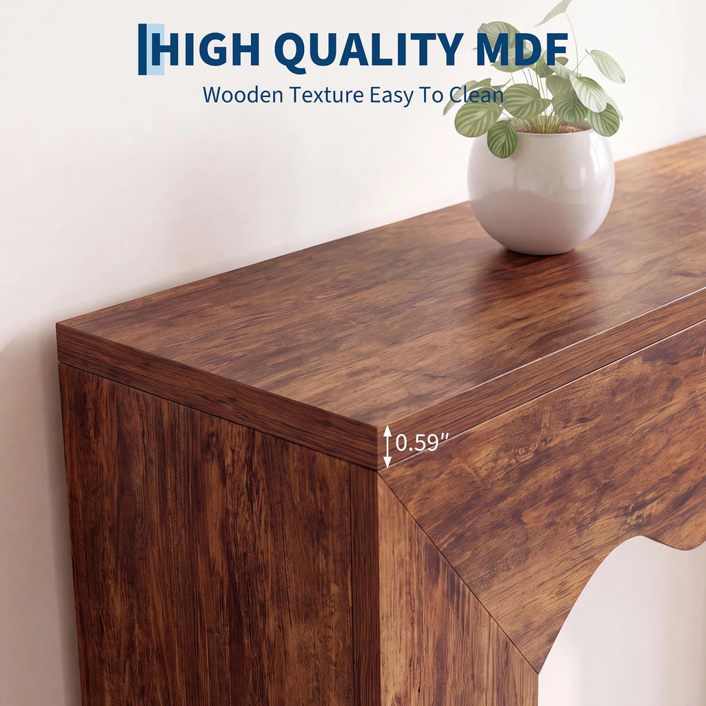 HiMISS Farmhouse Console Table With Wave Edge And Double Base