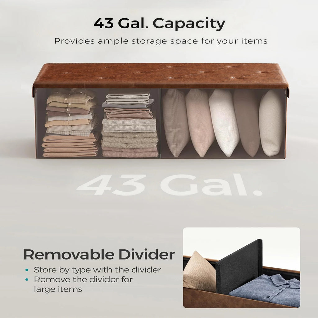 SARENZOON Tufted Faux Leather Folding Storage Ottoman Bench