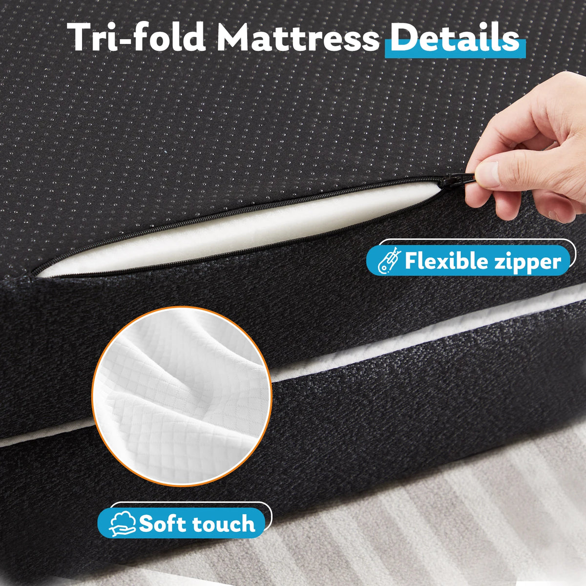 JHK CertiPUR-US Three Fold Memory Foam Floor Bed for Travel