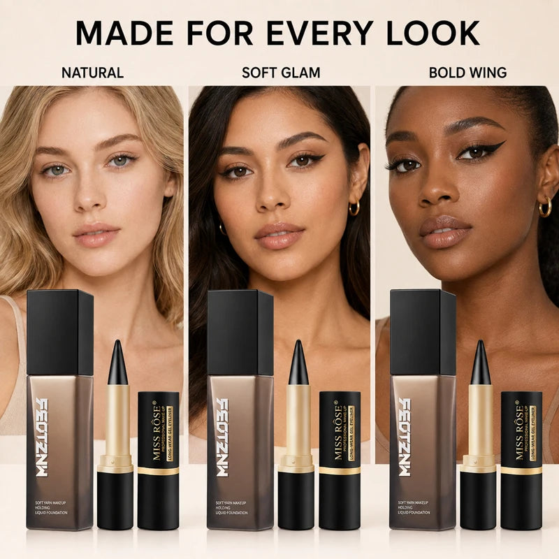 Full Coverage Foundation And Waterproof Gel Eyeliner Makeup Set