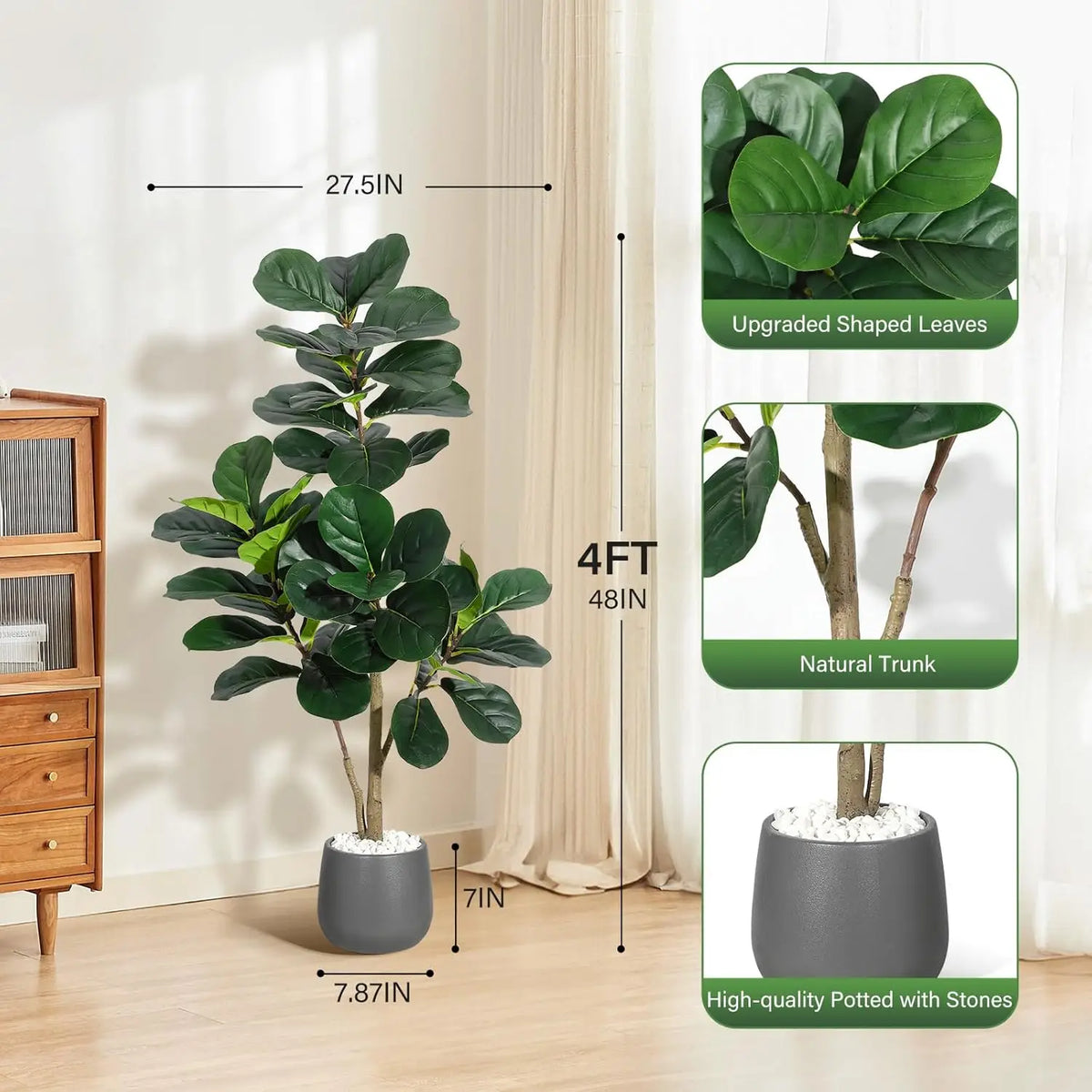 HiMISS Artificial Fiddle Leaf Fig Tree in Decorative Planter