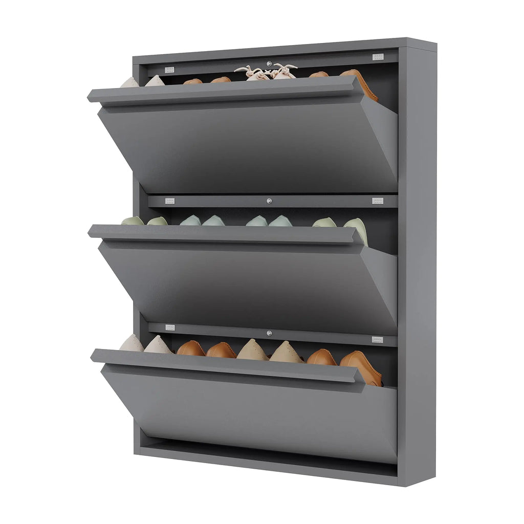 HiMISS Slim Metal Shoe Cabinet With Three Flip Drawers