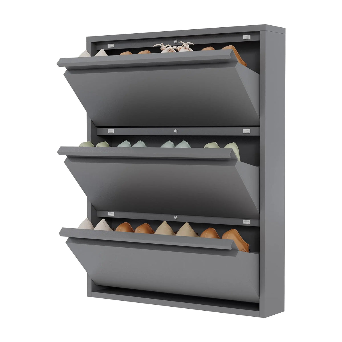 HiMISS Slim Metal Shoe Cabinet With Three Flip Drawers