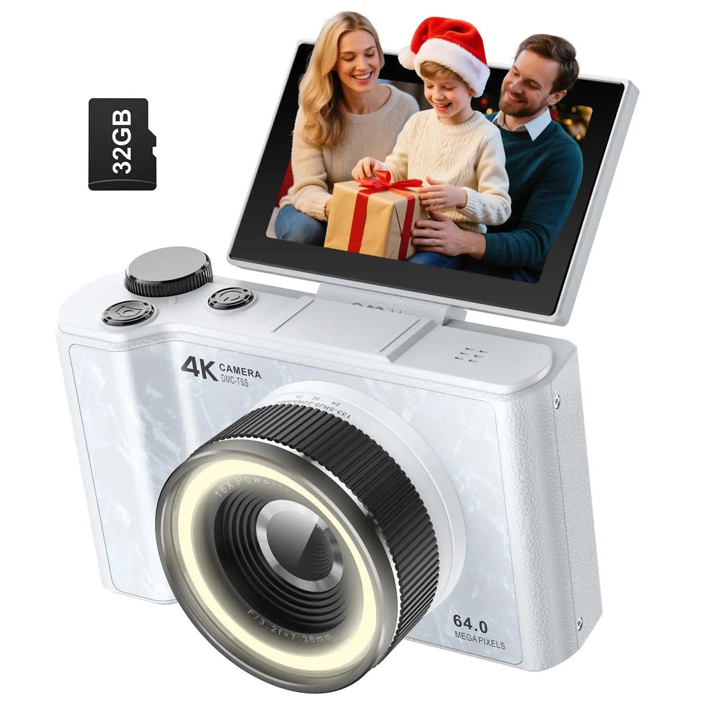 W&O 4K Digital Camera With Flip Screen And Ring Light