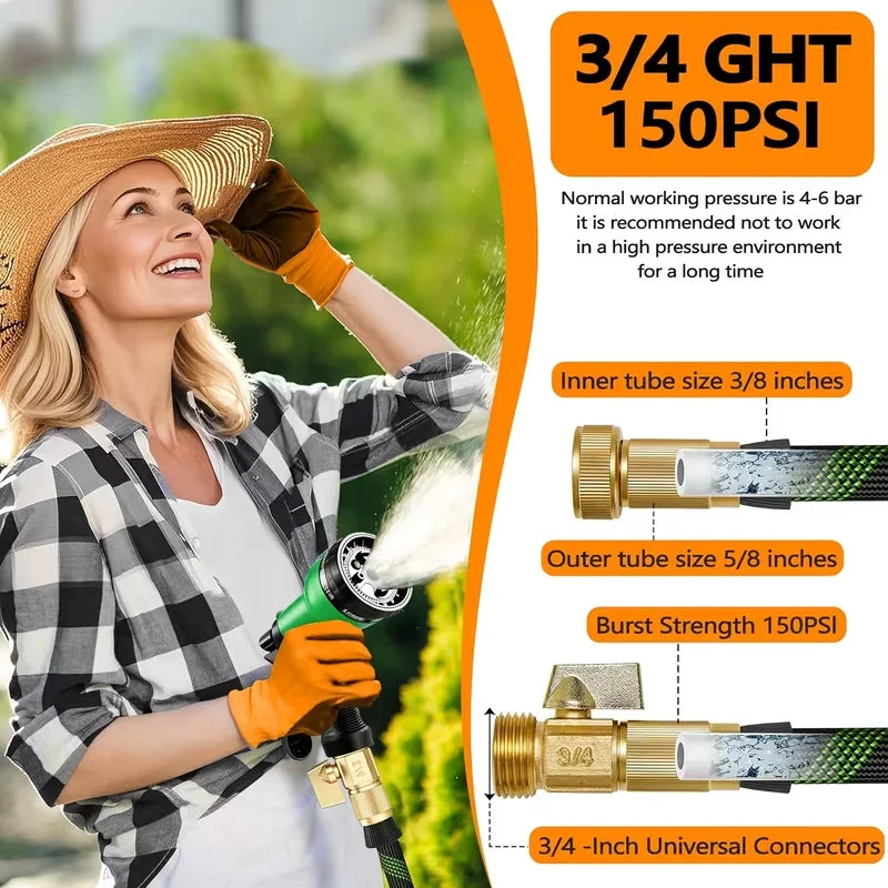Flexible Garden Hose With 10 Spray Modes And Brass Connector
