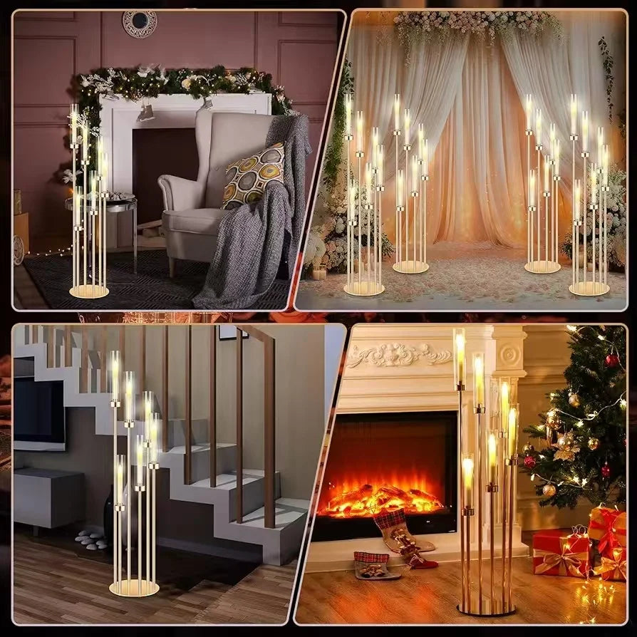 Metal Floor Candlestick Holders With LED Candles For Wedding Decor