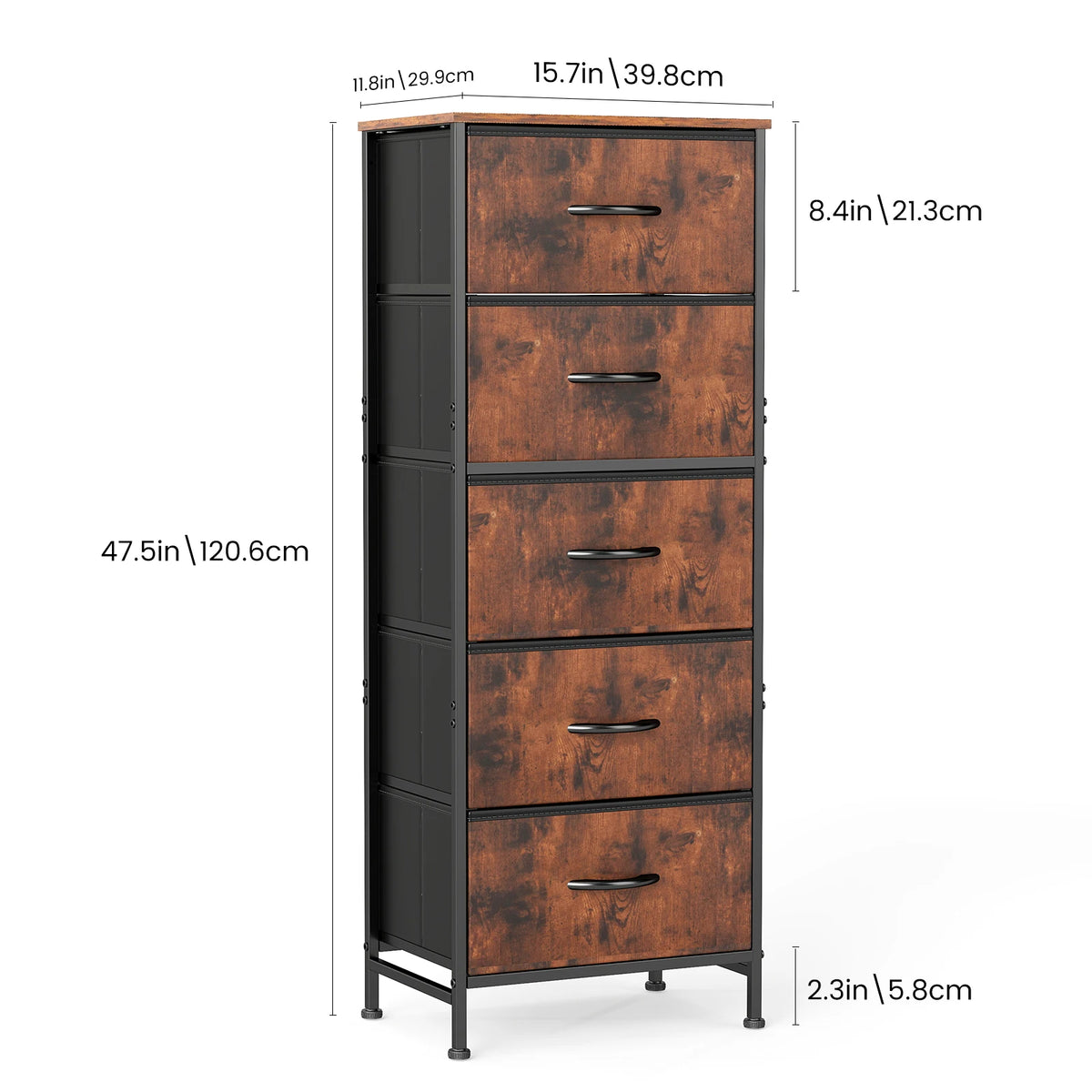 JHK Five Drawer Fabric Storage Cabinet for Living Room