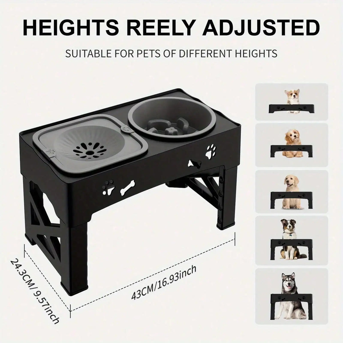 Adjustable Raised Double Dog Bowl Stand With Non Slip Feet