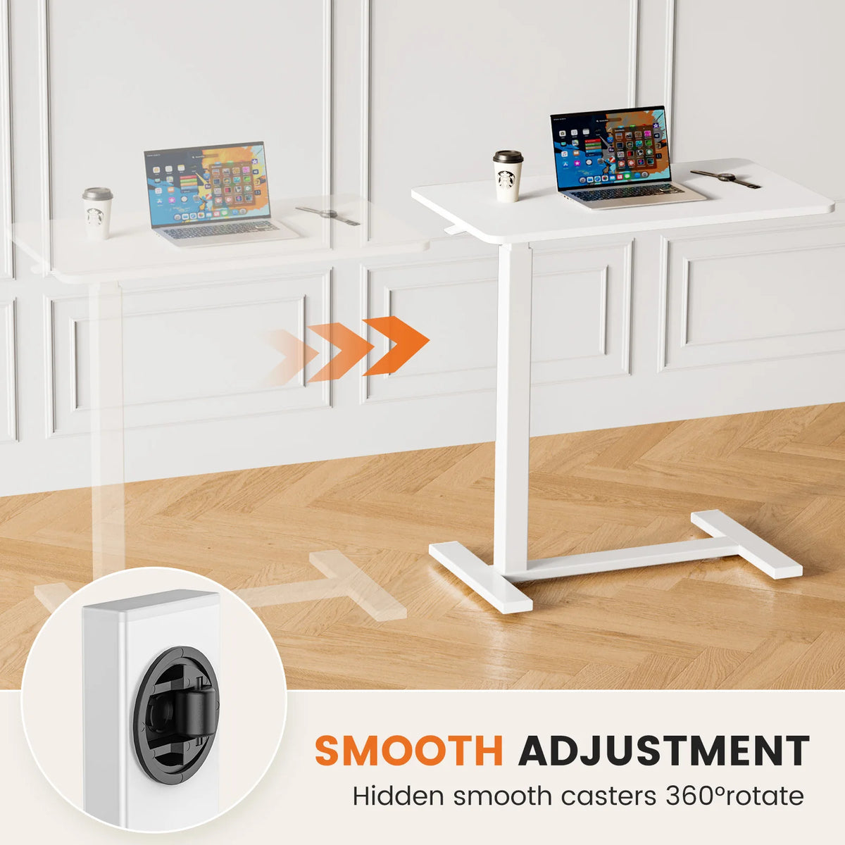 JHK Adjustable Overbed Table With Hidden Wheels For Bedroom