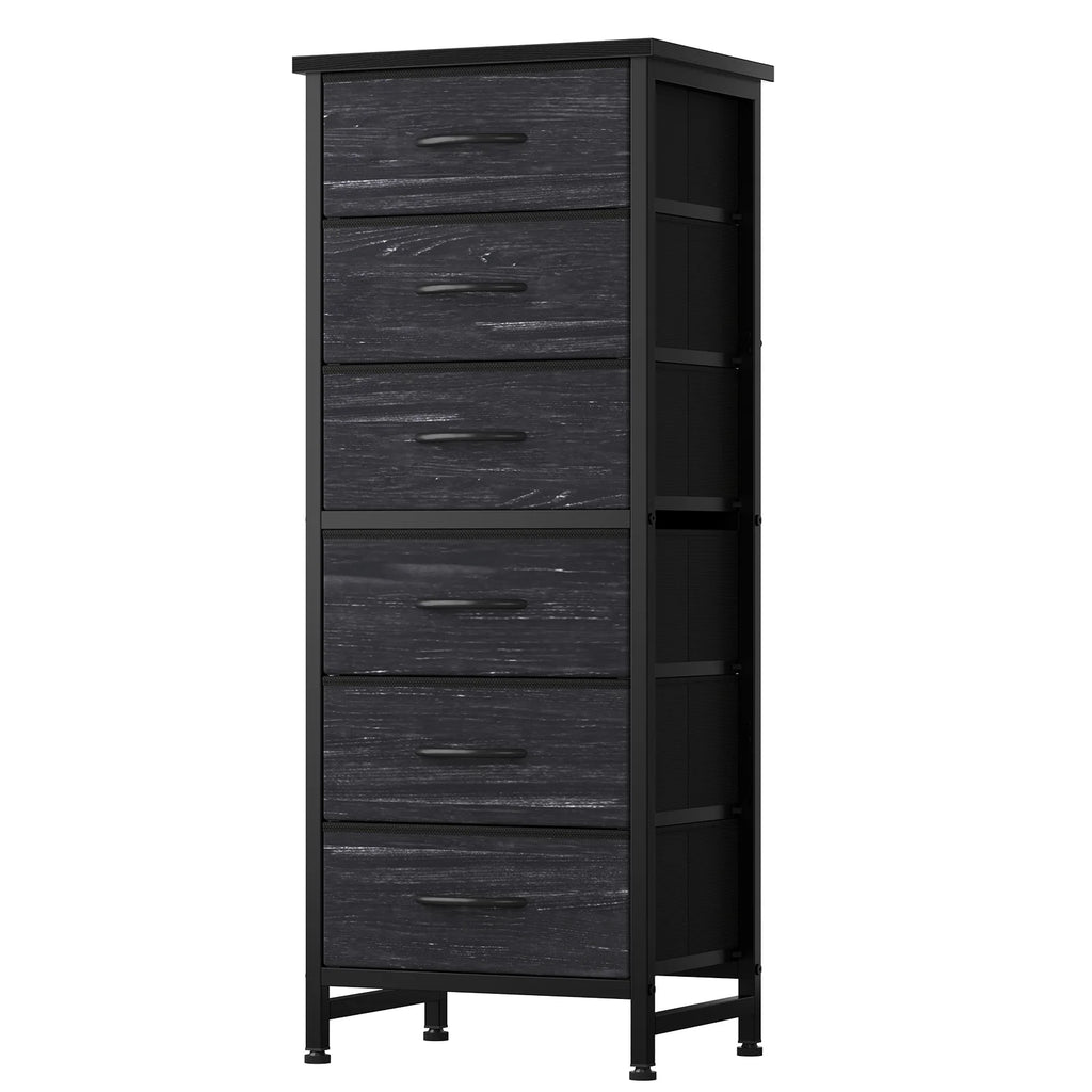 JHK Six Drawer Fabric Dresser With Metal Frame Wood Top