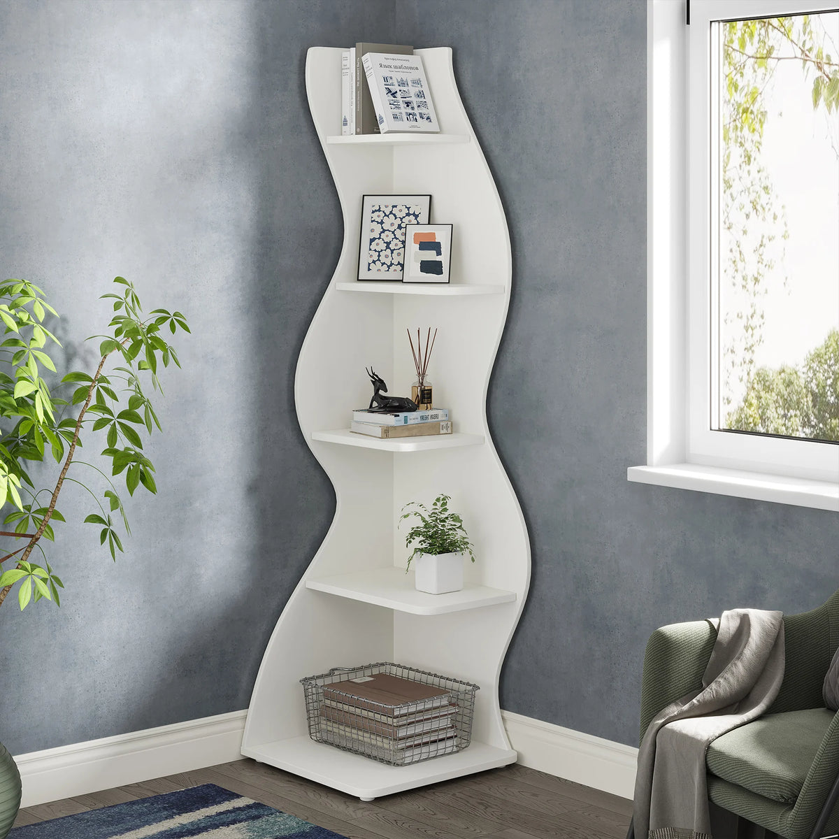 Tribesigns Five Tier Modern Corner Bookshelf And Plant Stand