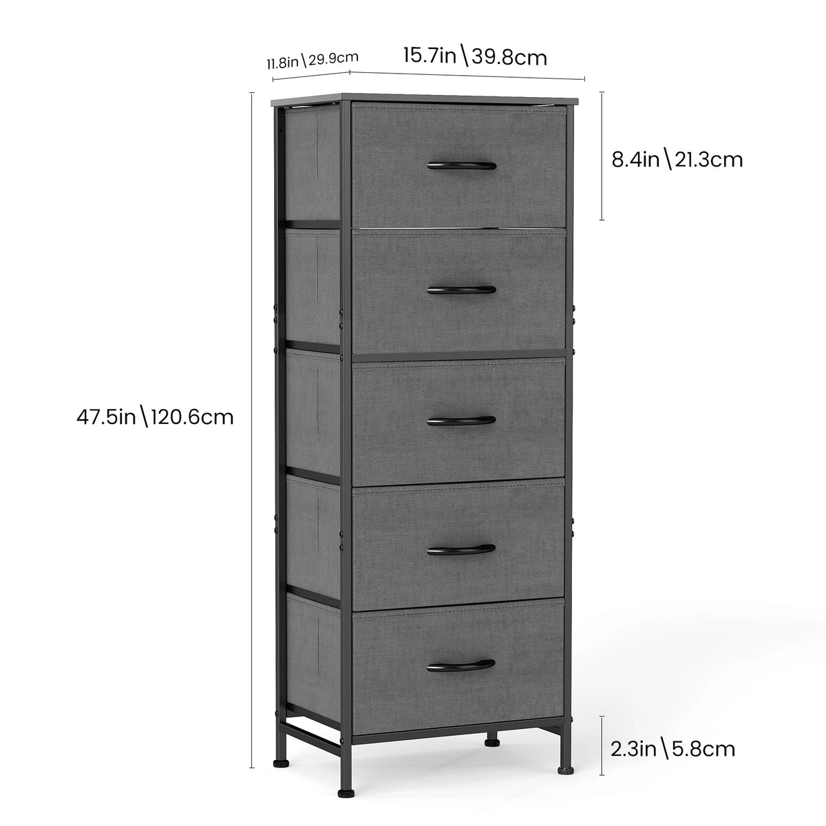 JHK Five Drawer Fabric Storage Cabinet for Living Room