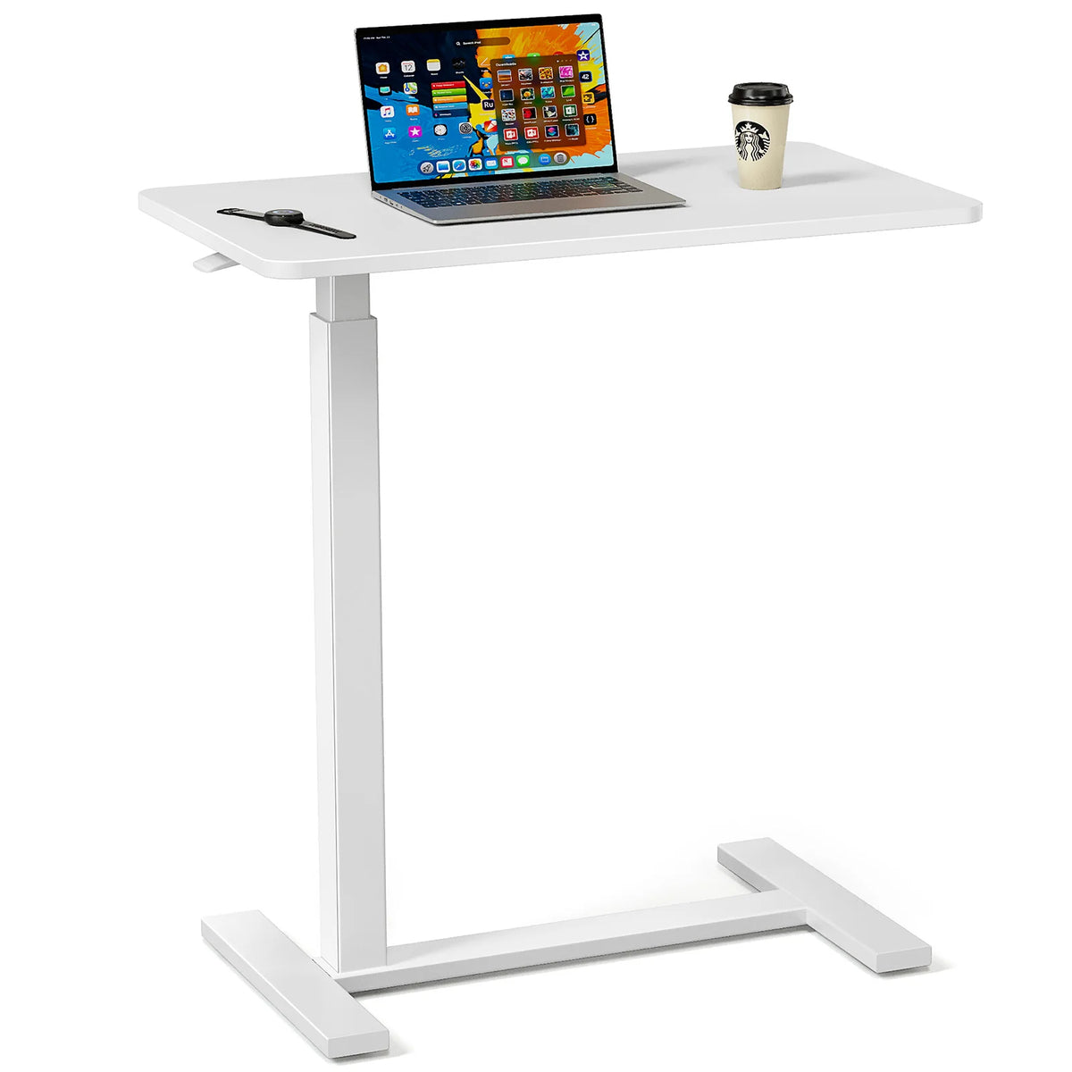 JHK Adjustable Overbed Table With Hidden Wheels For Bedroom