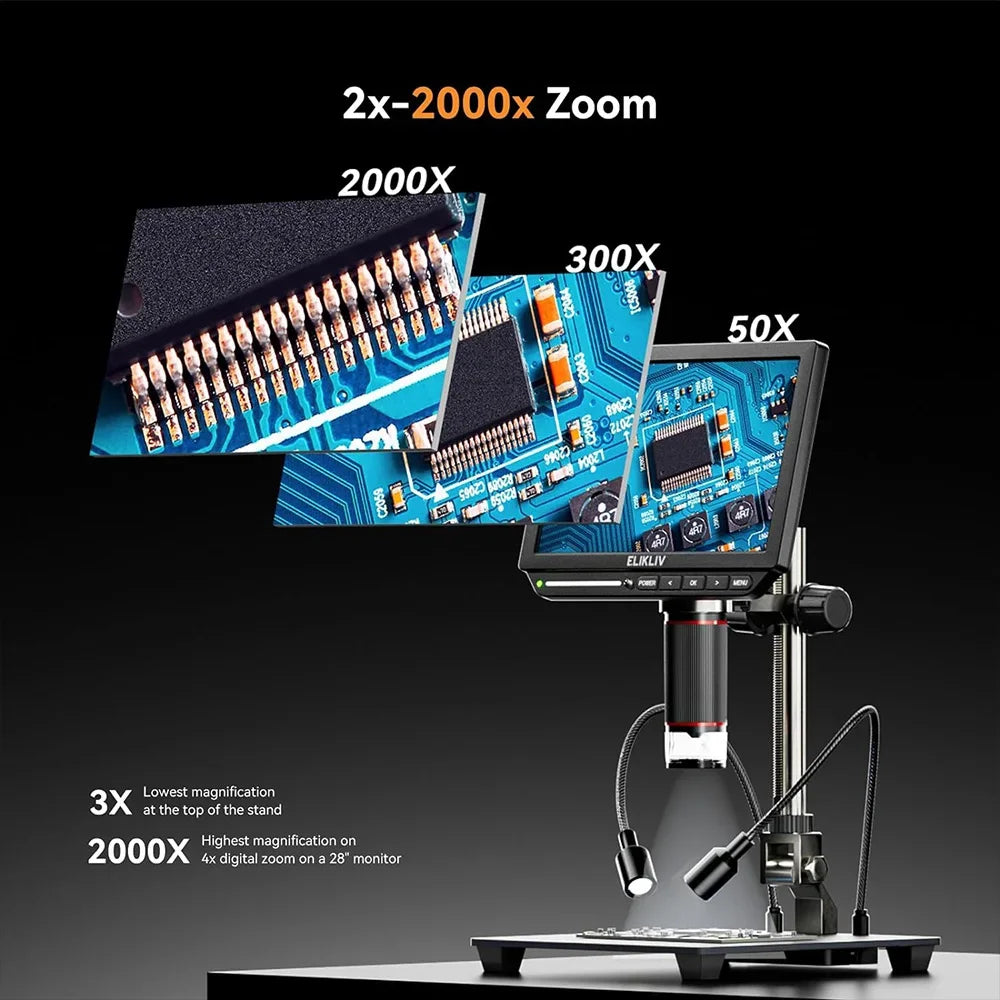 Elikliv 4K HDMI Digital Microscope for Electronics and PCB Repair