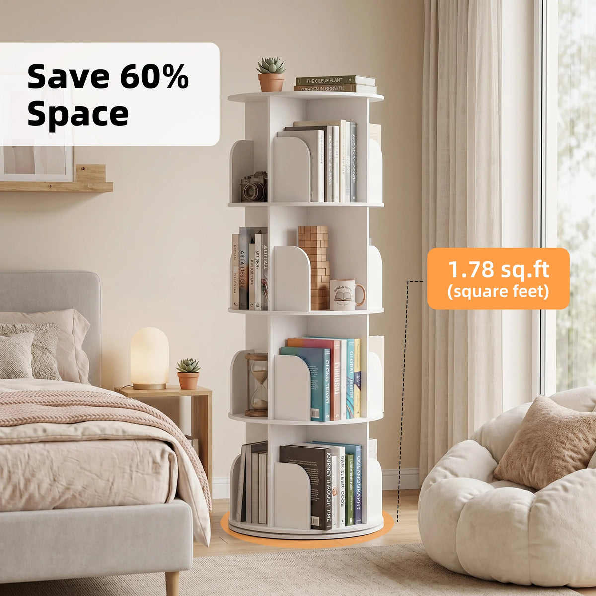 JHK Rotating Bookcase With Freestanding Vertical Display Storage