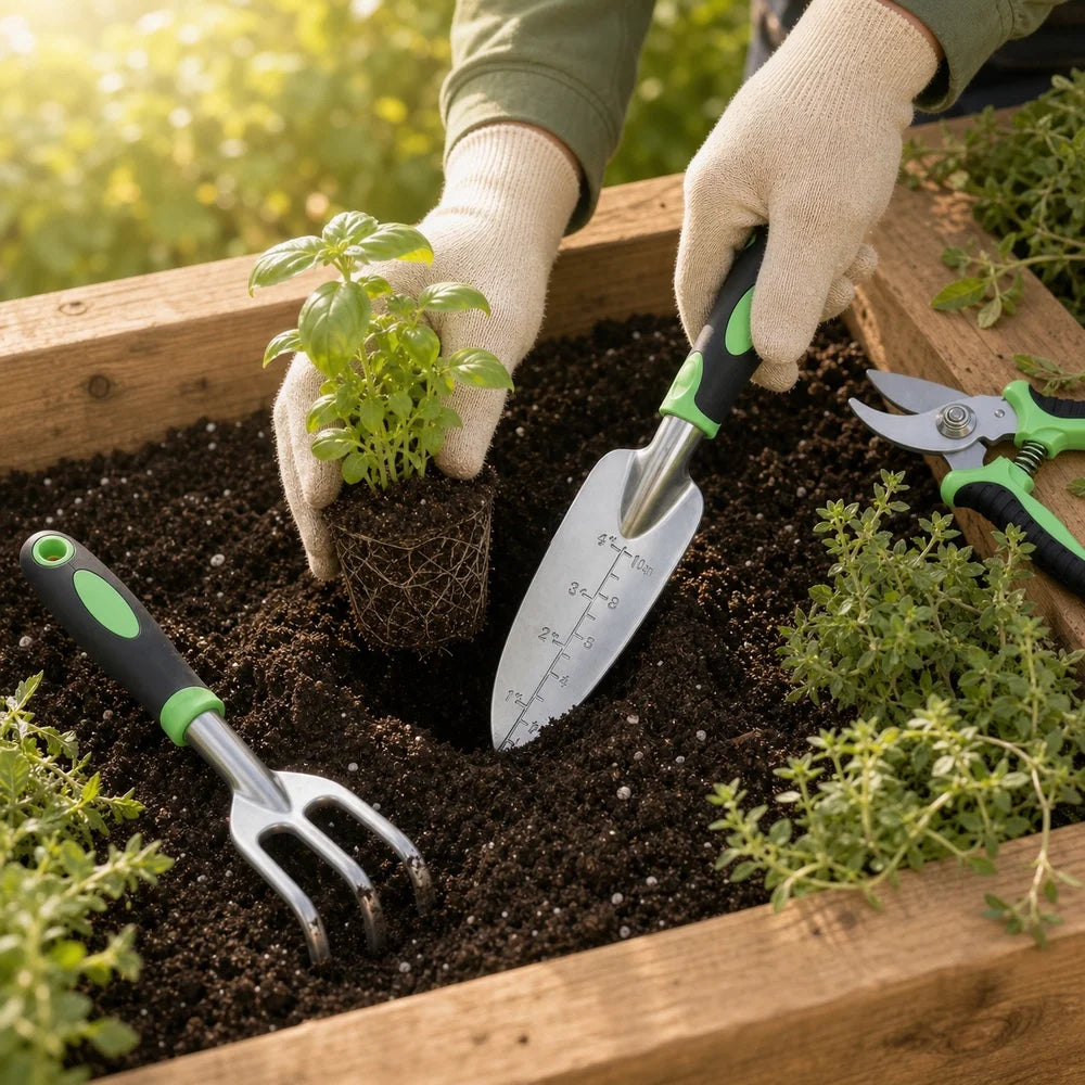 Garden Hand Tool Set With Trowel Cultivator And Pruning Shears