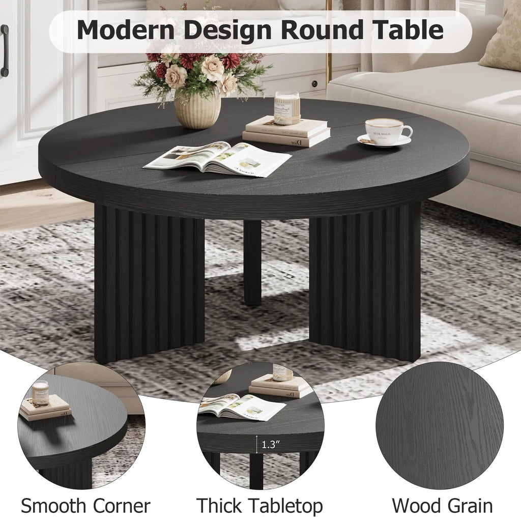 HiMISS Modern Round Coffee Table With Fluted Leg Design