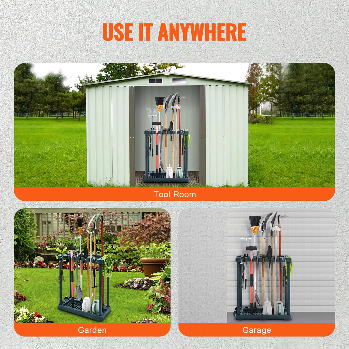 SucceBuy Garden Tool Organizer Rack for Garage Storage and Organization