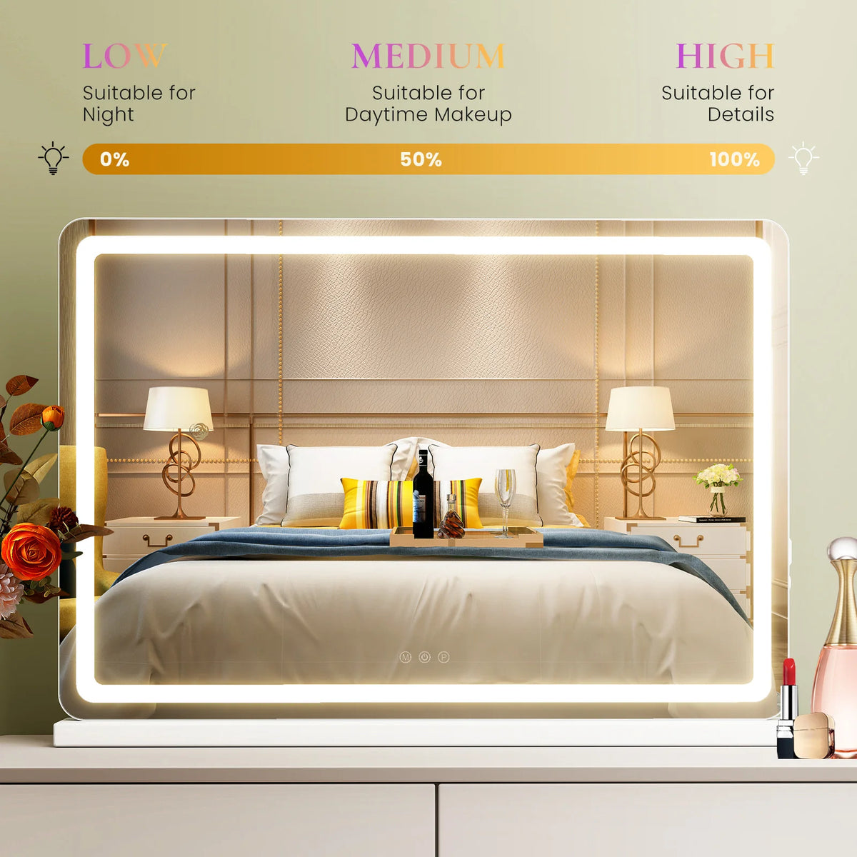 JHK LED Vanity Mirror With Lights Dimmable Three Color Modes