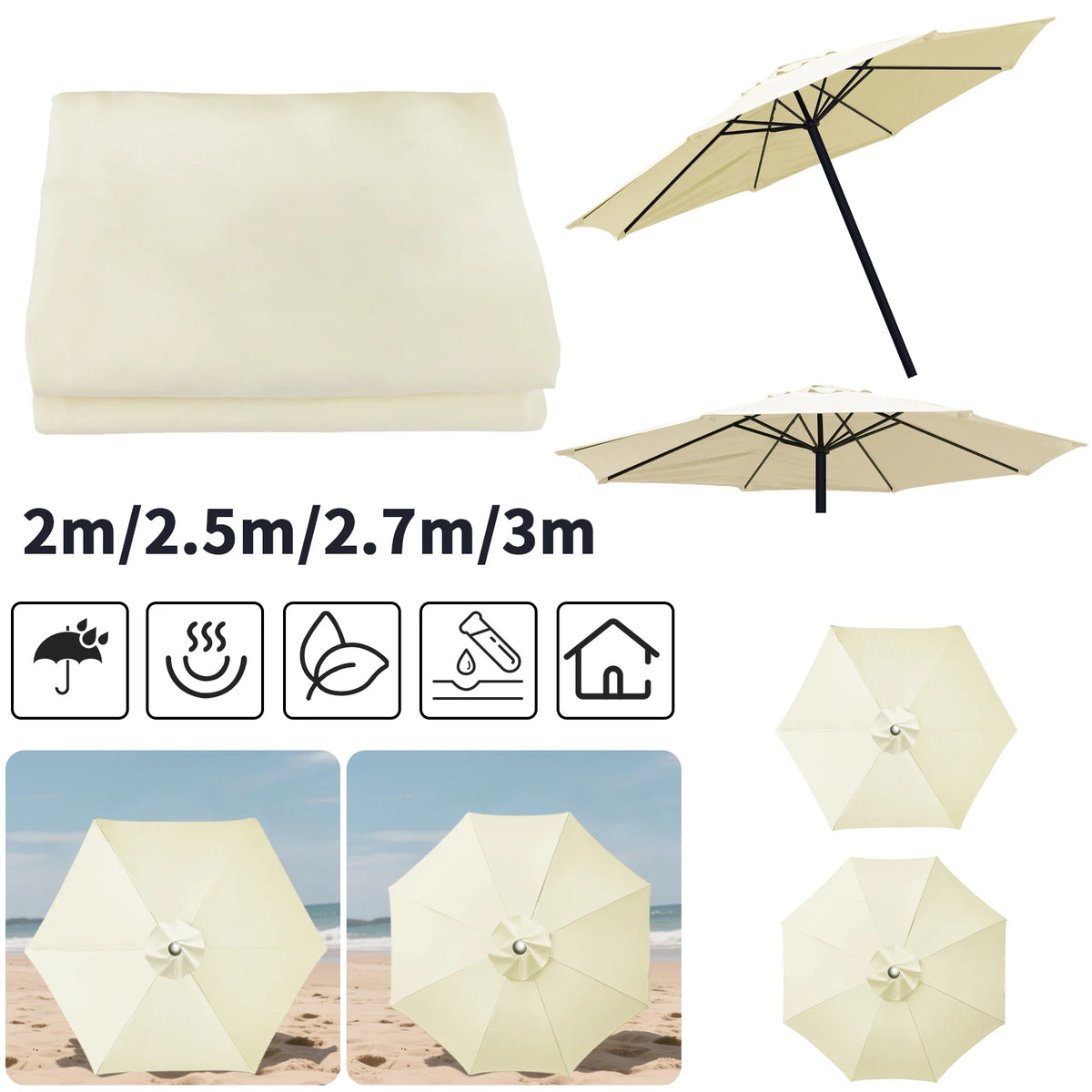 Waterproof Replacement Patio Umbrella Canopy Cover for Outdoor Garden