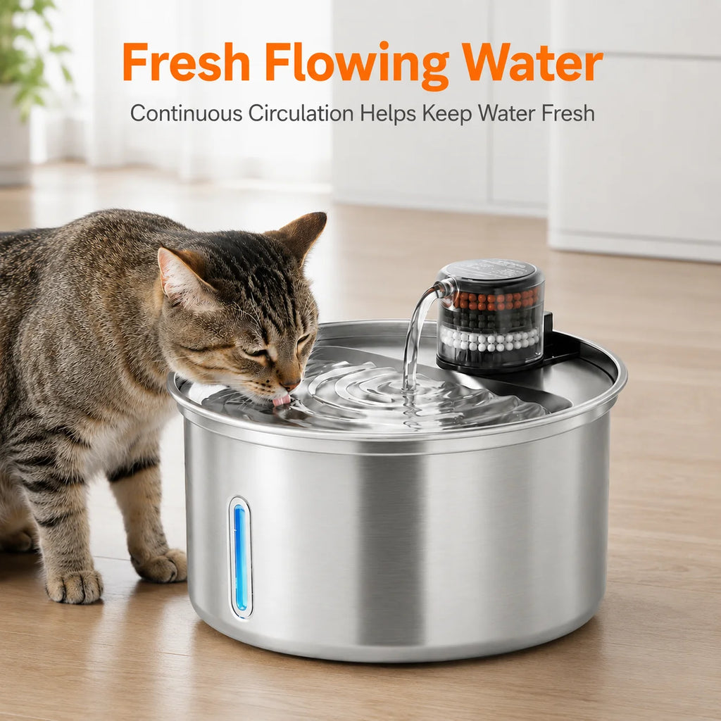 Automatic Stainless Steel Cat Water Fountain With Quiet Circulating Pump